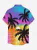 Coconut Tree Sun Ombre Print Buttons Pocket Hawaii Shirt For Men -  