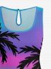 Plus Size Coconut Tree Sun Ombre Print Cinched Hawaii Romper -  