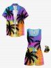 Plus Size Coconut Tree Sun Ombre Print Cinched Hawaii Romper -  