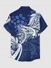 Flower Leaf Print Buttons Pocket Hawaii Shirt For Men - Bleu profond M