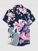 Flowers Leaf Print Buttons Pocket Hawaii Shirt For Men - Bleu profond M