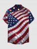 Patriotic American Flag Sparkling Sequin 3D Print Buttons Pocket Shirt For Men - Bleu 4XL