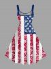 Plus Size Patriotic American Flag Lace 3D Print Tank Dress - Bleu S