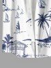 Plus Size Coconut Tree Sailboat Print Buttons Pocket Hawaii Shirt For Men - Blanc L