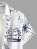 Plus Size Coconut Tree Sailboat Print Buttons Pocket Hawaii Shirt For Men - Blanc L