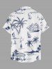 Plus Size Coconut Tree Sailboat Print Buttons Pocket Hawaii Shirt For Men - Blanc L
