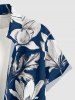 Flowers Leaf Print Buttons Pocket Hawaii Shirt For Men - Cadetblue M