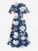 Flowers Leaf Print Split Hawaii Midi Dress -  