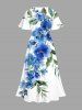 Flowers Leaf Print Split Hawaii Midi Dress -  