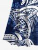 Flower Leaf Print Cold Shoulder Crisscross Hawaii Maxi Dress - Bleu profond XS