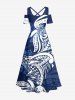 Flower Leaf Print Cold Shoulder Crisscross Hawaii Maxi Dress - Bleu profond XS
