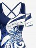 Flower Leaf Print Cold Shoulder Crisscross Hawaii Maxi Dress - Bleu profond XS