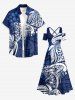 Flower Leaf Print Cold Shoulder Crisscross Hawaii Maxi Dress - Bleu profond XS