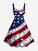 Plus Size Patriotic American Flag Sparkling Sequin 3D Print Tank Dress - Bleu XS