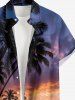 Coconut Tree Sea Ombre Sky Print Hawaii Button Pocket Shirt For Men -  