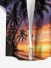 Coconut Tree Sea Ombre Sky Print Hawaii Button Pocket Shirt For Men -  