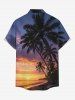 Coconut Tree Sea Ombre Sky Print Hawaii Button Pocket Shirt For Men -  