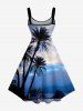 Coconut Tree Ombre Sky Print Hawaii A Line Dress - Bleu Ciel 2X