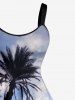 Coconut Tree Ombre Sky Print Hawaii A Line Dress - Bleu Ciel 2X