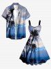 Coconut Tree Ombre Sky Print Hawaii A Line Dress - Bleu Ciel 2X