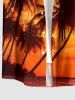 Coconut Tree Ombre Dusk Print Hawaii Button Pocket Shirt For Men -  