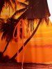 Coconut Tree Ombre Dusk Print Hawaii Drawstring Pocket Romper -  