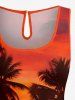 Coconut Tree Ombre Dusk Print Hawaii Drawstring Pocket Romper -  