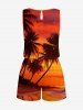Coconut Tree Ombre Dusk Print Hawaii Drawstring Pocket Romper -  