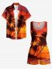 Coconut Tree Ombre Dusk Print Hawaii Drawstring Pocket Romper -  