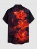 Plus Size Glitter Hibiscus Flower Print Hawaii Button Pocket Shirt For Men - Rouge foncé 2XL