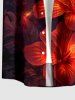 Plus Size Glitter Hibiscus Flower Print Hawaii Button Pocket Shirt For Men - Rouge foncé 2XL