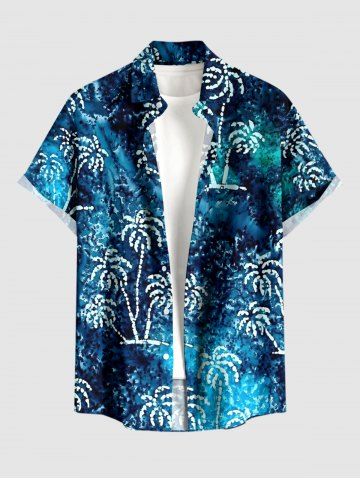 Plus Size Coconut Tree Ombre Galaxy Print Hawaii Button Pocket Shirt For Men - BLUE - 6XL