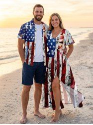 Patriotic American Flag Newspaper Print Matching Outfit For Couples -  