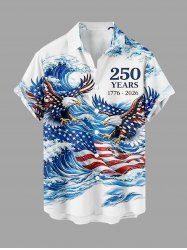 Patriotic American Flag Eagle Sea Waves Print Buttons Pocket Shirt For Men -  