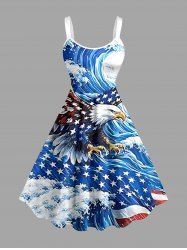 Patriotic American Flag Eagle Sea Waves Print Tank Dress -  