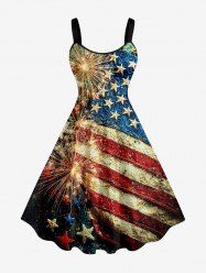 Patriotic American Flag Fireworks Print Tank Dress -  