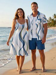 Curve Ligh Beam Print Matching Hawaii Beach Outfit For Couples -  