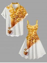 Ducks Hot Air Balloon Glitter 3D Print Matching Hawaii Beach Outfit For Couples -  