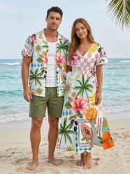 Coconut Tree Hibiscus Flower Fruit Sun Print Matching Hawaii Beach Outfit For Couples -  