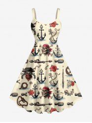Skull Pirate Rose Flower Anchor Print Hawaii Tank Dress - Beige 6X