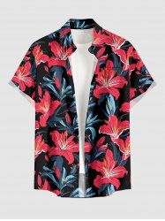 Hibiscus Flower Leaf Print Buttons Pocket Hawaii Shirt For Men -  