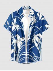 Flower Leaf Print Buttons Pocket Hawaii Shirt For Men -  