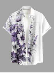 Flower Leaf Print Buttons Pocket Hawaii Shirt For Men - Blanc Lait 5XL
