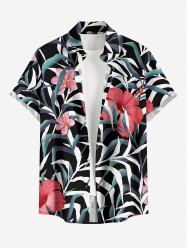Hibiscus Flower Leaf Print Buttons Pocket Hawaii Shirt For Men -  