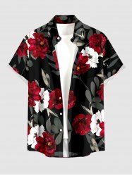 Flower Leaf Branch Print Hawaii Button Pocket Shirt For Men -  