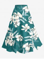 Flower Leaf Print Hawaii Split A Line Skirt -  