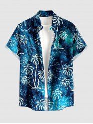 Plus Size Coconut Tree Ombre Galaxy Print Hawaii Button Pocket Shirt For Men -  