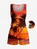 Matching Hawaii Shirt and Romper Beach Outfit Coconut Tree Ombre Dusk Print For Couples -  