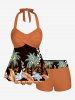 Coconut Tree Tropical Leaf Flower Print Shorts Swimsuit Matching Hawaii Beach Outfit For Couples - marron foncé 