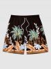 Coconut Tree Tropical Leaf Flower Print Shorts Swimsuit Matching Hawaii Beach Outfit For Couples - marron foncé 